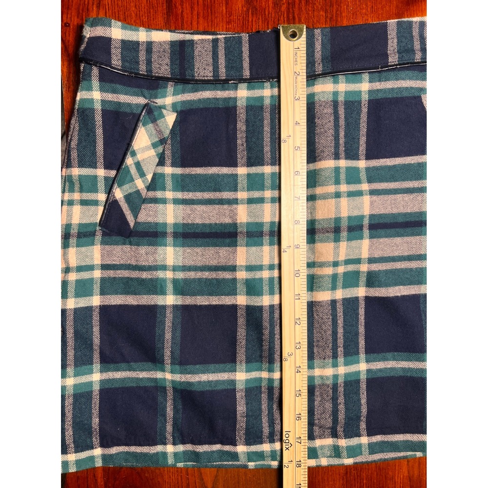 Tommy Hilfiger Plaid Skirt A-Line Pockets Career Casual Green Blue Size 10 FLAW - Picture 8 of 8